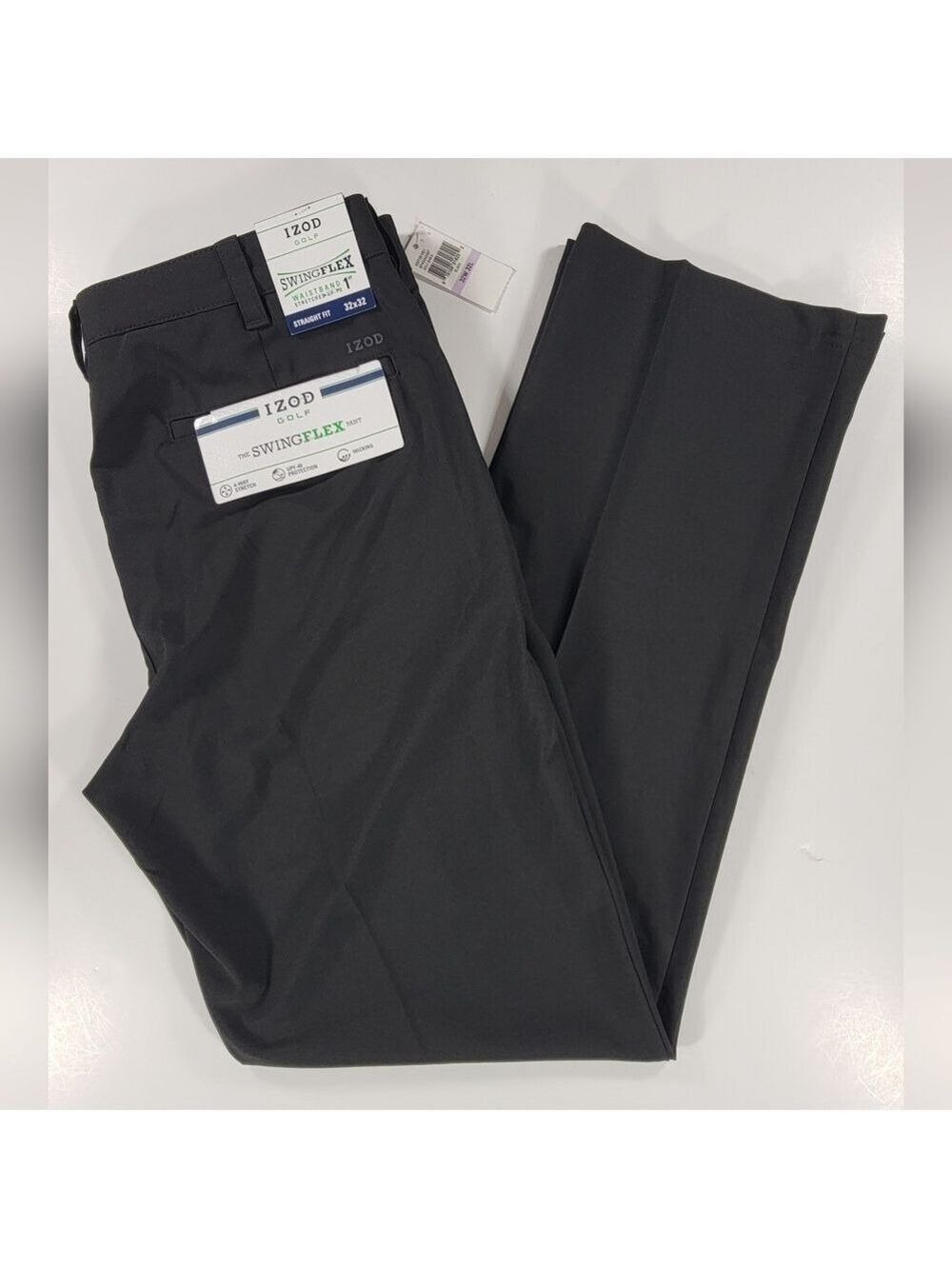 NEW Izod Pants Men's 32x32 Black Golf Swing Flex Straight Performance Chino NWT